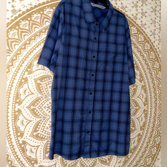 โจHPโจ TRAVIS MATHEW MENS BLUE PLAID BUTTON-UP COLLARED SHIRT WITH POCKET, SIZE XL - Picture 3 of 7